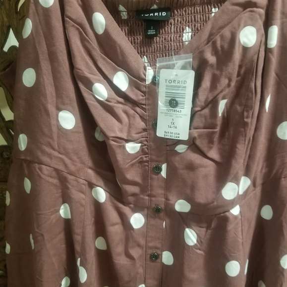 Torrid Midi Chalis Walnut Polka Dot Dress - Picture 5 of 5